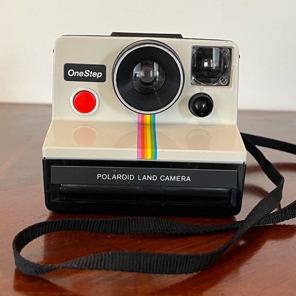 Polaroid One Step Rainbow Instant Land Camera Black Beige Vintage 70s 80s WORKS - Picture 1 of 7